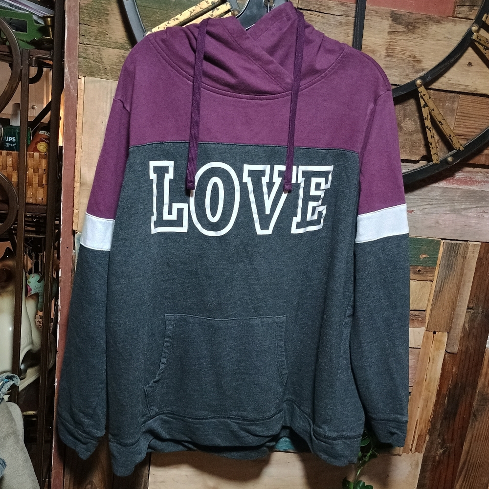 Purple and Gray Hoodie with LOVE Print
